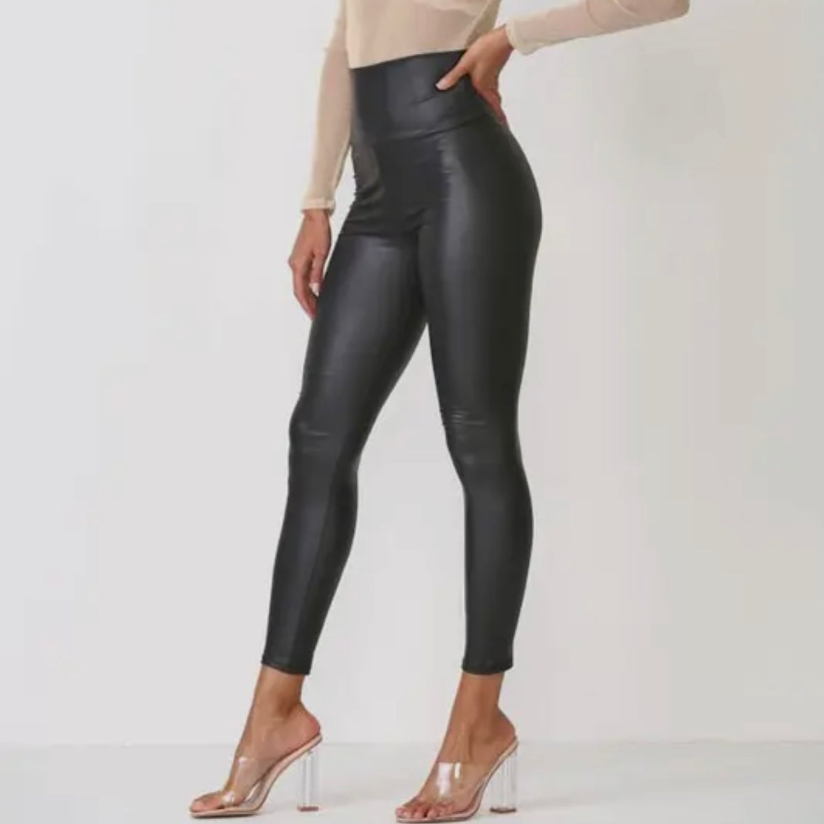 High waist faux leather legging